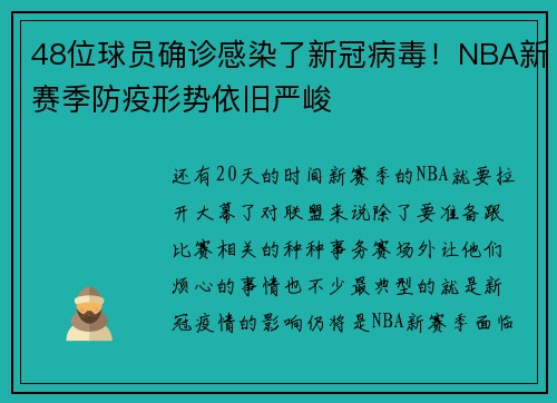48位球员确诊感染了新冠病毒！NBA新赛季防疫形势依旧严峻