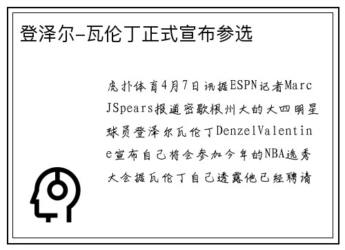 登泽尔-瓦伦丁正式宣布参选